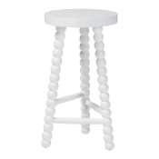 bali & pari David Acacia Wood Bobbin Counter Stool - Sculptural Backless Accent Stool for Kitchen Island or Lounge with Footrest, White